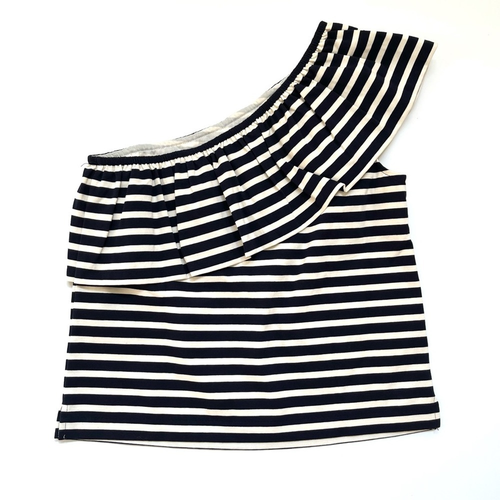 J. Crew ruffled one shoulder top in navy blue and white stripe NWT - Picture 5 of 9